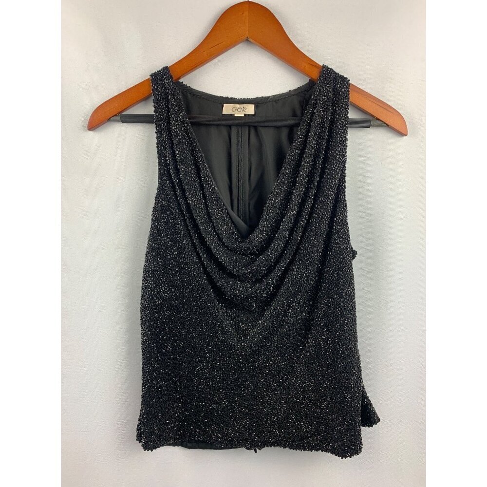 Women’s Cach Black Beaded Zipper Top Size M